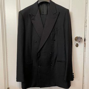 Ermenegildo Zegna Men's Black Wool Double-Breasted Tuxedo Suit, Size 52L